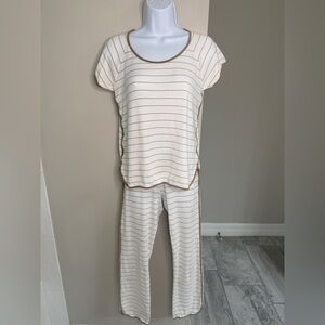 LAKE Tan and Cream Striped Long Short Pima Cotton Pajama Set